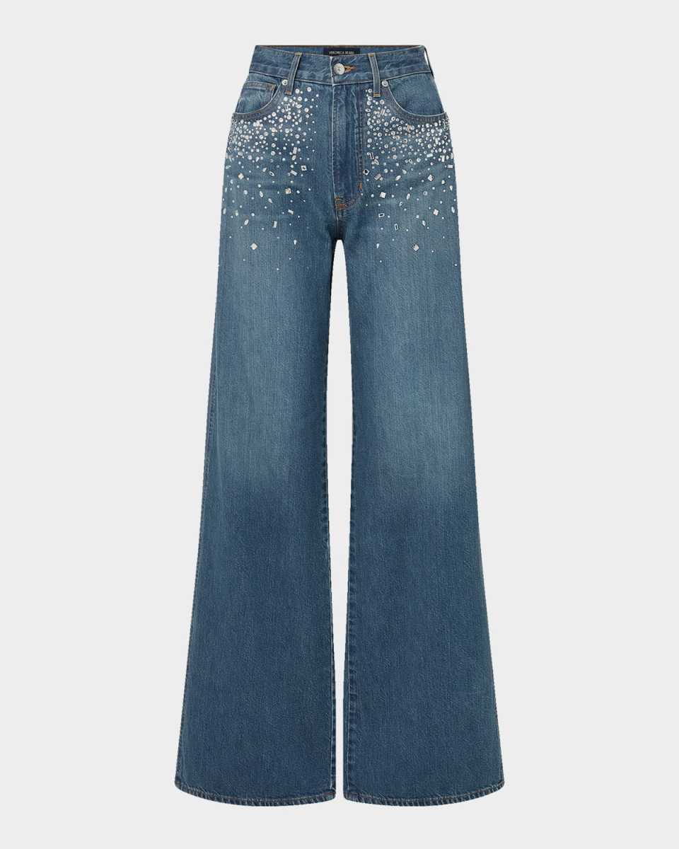 Exclusive Kasey Embellished Wide-Leg Jeans